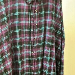 Woman Within Plaid Button Up Shirt Purple Teal Black Long Sleeve‎ Plus Size 5X